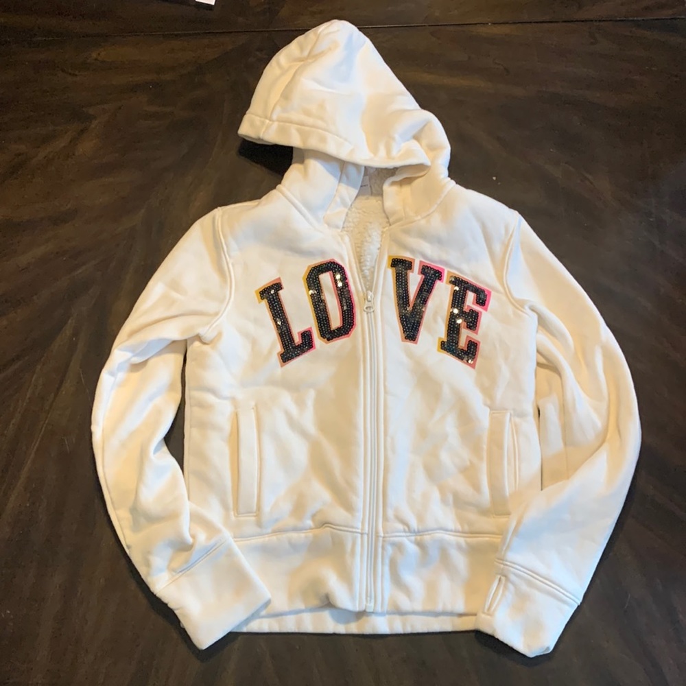 Old Navy‎ Girls Large 10/12 White Zip Hoodie (Love)